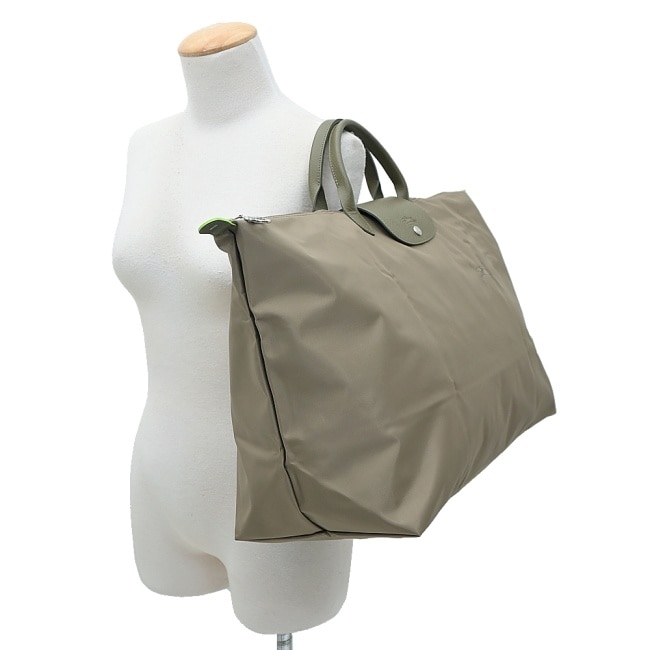 LONGCHAMP LE PLIAGE GREEN系列刺繡摺疊旅行袋(中/朝鮮薊綠)1625-919-M04
