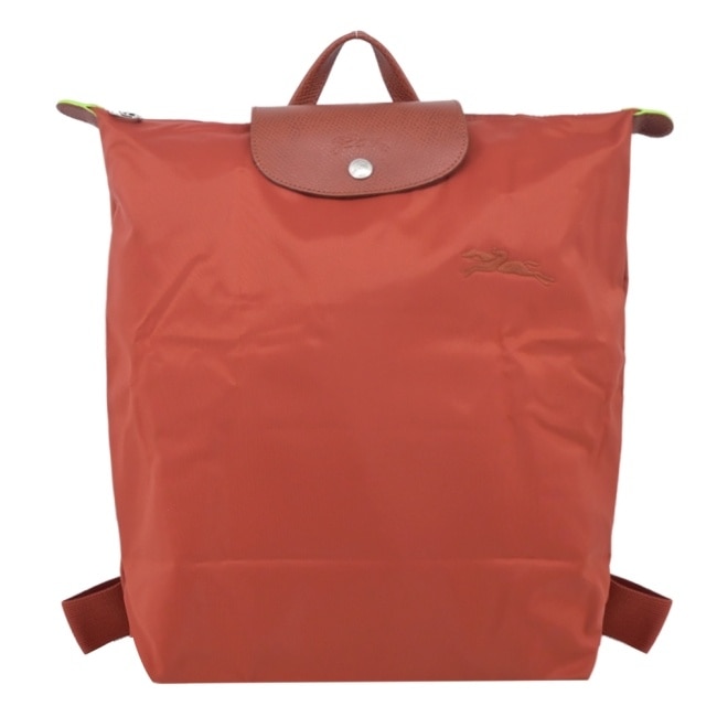 LONGCHAMP LE PLIAGE GREEN系列刺繡摺疊後背包(中/栗子紅)10284-919-404