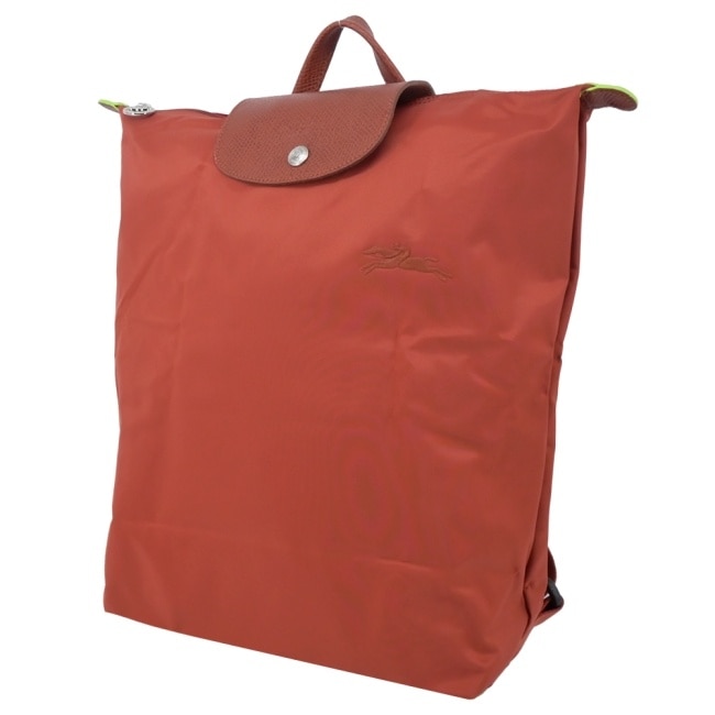 LONGCHAMP LE PLIAGE GREEN系列刺繡摺疊後背包(中/栗子紅)10284-919-404
