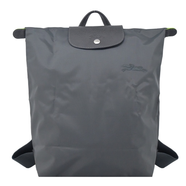 LONGCHAMP LE PLIAGE GREEN系列刺繡摺疊後背包(中/石墨灰)10284-919-P66