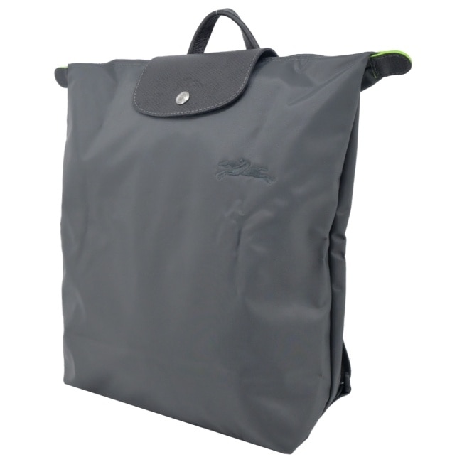 LONGCHAMP LE PLIAGE GREEN系列刺繡摺疊後背包(中/石墨灰)10284-919-P66