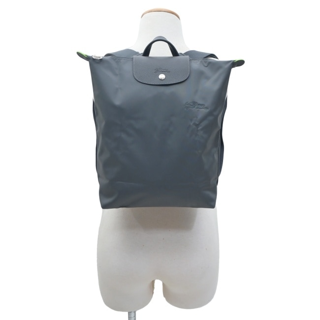 LONGCHAMP LE PLIAGE GREEN系列刺繡摺疊後背包(中/石墨灰)10284-919-P66
