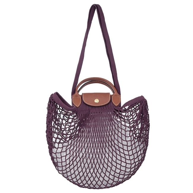 LONGCHAMP LE PLIAGE FILET系列網狀棉質兩用包(大/深紫)10121-HVH-061