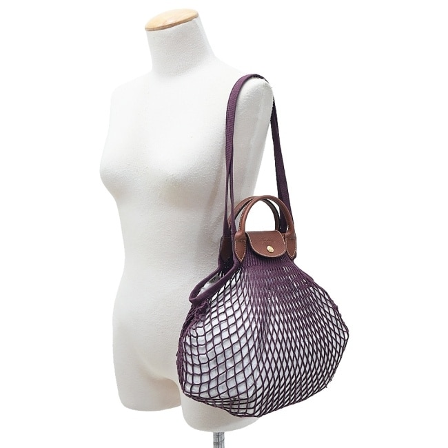 LONGCHAMP LE PLIAGE FILET系列網狀棉質兩用包(大/深紫)10121-HVH-061