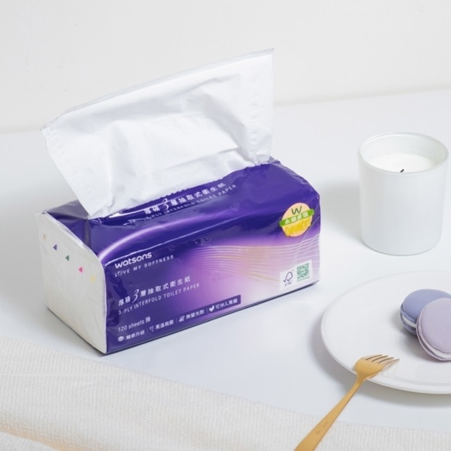 屈臣氏厚磅三層抽取式衛生紙120抽x48包-箱購-箱購