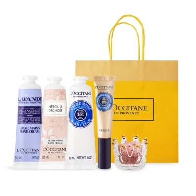 L OCCITANE L’OCCITANE 歐舒丹 桃花朵朵護手水晶禮遇組-乳油木+橙花&蘭花+薰衣草-國際航空版