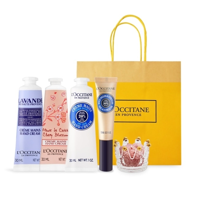 L’OCCITANE 歐舒丹 桃花朵朵護手水晶禮遇組-乳油木+櫻花+薰衣草-國際航空版