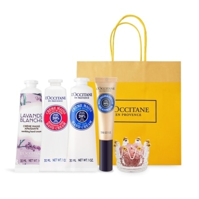 L OCCITANE L’OCCITANE 歐舒丹 桃花朵朵護手水晶禮遇組-乳油木+白薰衣+乳油木玫瑰-國際航空版