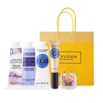 L OCCITANE L’OCCITANE 歐舒丹 桃花朵朵護手水晶禮遇組-乳油木+白薰衣+薰衣草-國際航空版