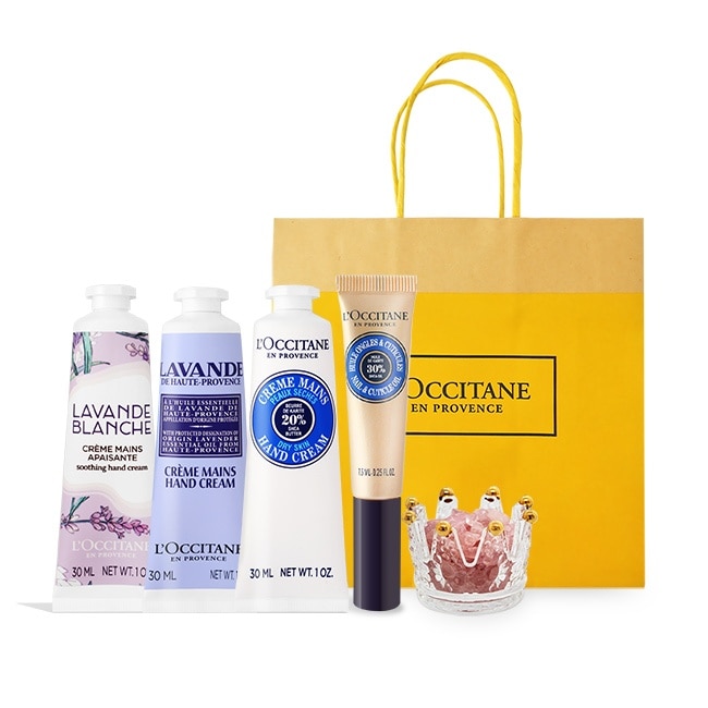 L’OCCITANE 歐舒丹 桃花朵朵護手水晶禮遇組-乳油木+白薰衣+薰衣草-國際航空版