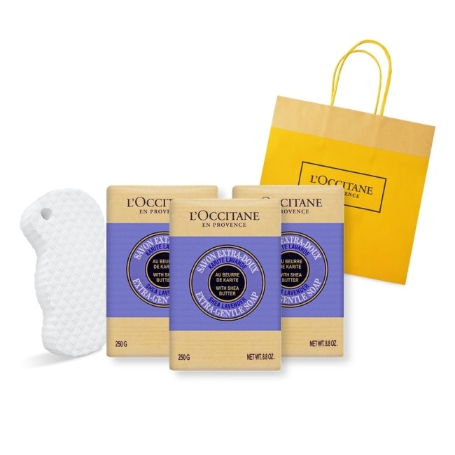 L’OCCITANE 歐舒丹 經典乳油木3入香皂海綿B組[薰衣草X3]送海綿-專櫃公司貨