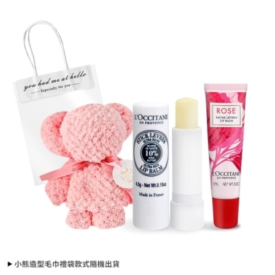 L OCCITANE L’OCCITANE 歐舒丹 暢銷小熊護唇禮袋C組[乳油木+玫瑰]-國際航空版