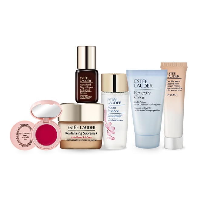 ESTEE LAUDER 雅詩蘭黛 全能妝前保養組[潔面乳+原生露+特潤+膠原霜+乖乖乳+潤唇膏]-專櫃公司貨