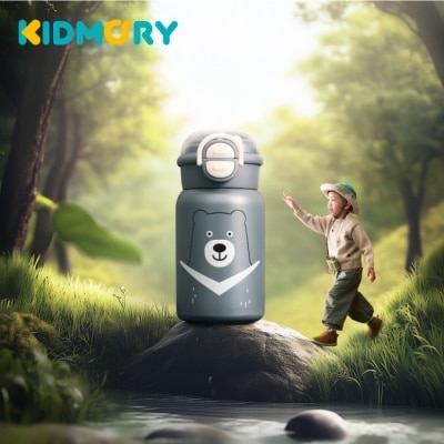 KIDMORY 【KIDMORY】有種杯(兒童雙飲不銹鋼保溫杯)-台灣黑熊(灰) KM-152
