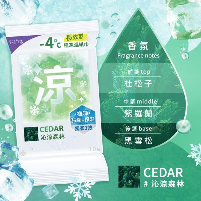 幸福物語 - 4°c極凍濕紙巾(10抽*3包)_沁涼森林/黑雪松
