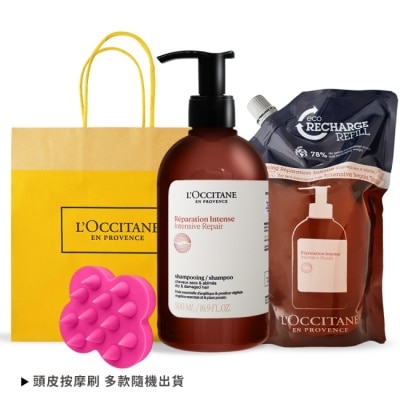 L OCCITANE L’OCCITANE 歐舒丹 草本修護洗髮環保組[洗髮乳+補充包+頭皮按摩刷]-國際航空版