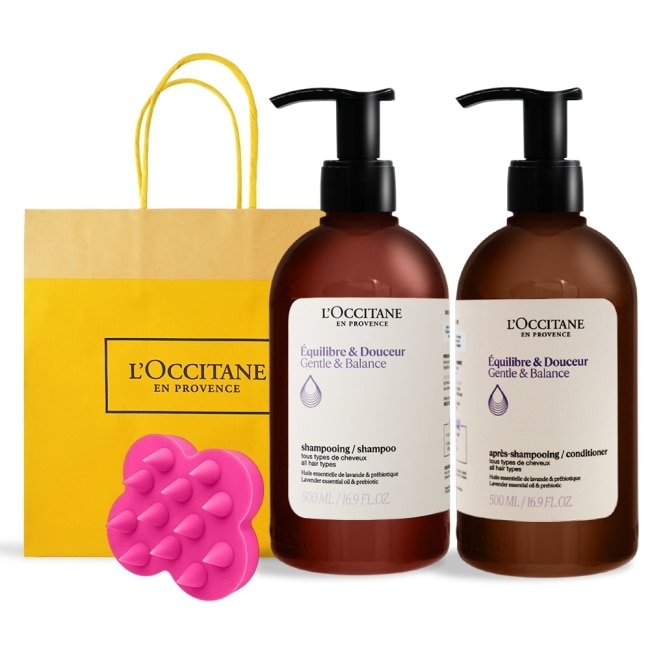 L’OCCITANE 歐舒丹 草本平衡洗潤組[洗髮乳+潤髮乳+頭皮按摩刷]-國際航空版