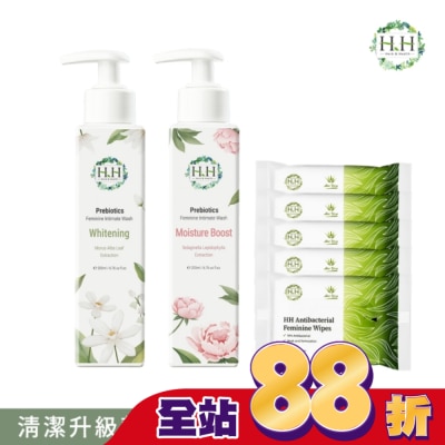 HH - HH私密益生元潔淨露200ml(復活草滋潤+桑白葉嫩白)+私密濕式衛生紙10抽(蘆薈x5)