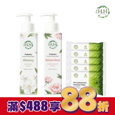 HH HH私密益生元潔淨露200ml(復活草滋潤+桑白葉嫩白)+私密濕式衛生紙10抽(蘆薈x5)