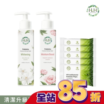 HH HH私密益生元潔淨露200ml(復活草滋潤+桑白葉嫩白)+私密濕式衛生紙10抽(蘆薈x5)