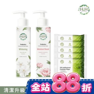 HH - HH私密益生元潔淨露200ml(復活草滋潤+桑白葉嫩白)+私密濕式衛生紙10抽(蘆薈x5) image