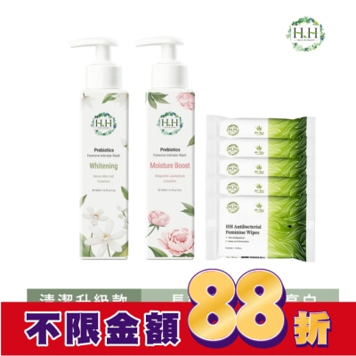 HH HH私密益生元潔淨露200ml(復活草滋潤+桑白葉嫩白)+私密濕式衛生紙10抽(蘆薈x5)