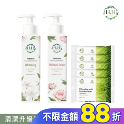 HH HH私密益生元潔淨露200ml(復活草滋潤+桑白葉嫩白)+私密濕式衛生紙10抽(蘆薈x5)