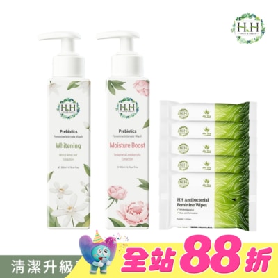 HH - HH私密益生元潔淨露200ml(復活草滋潤+桑白葉嫩白)+私密濕式衛生紙10抽(蘆薈x5)
