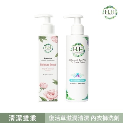 HH HH私密益生元潔淨露200ml(復活草滋潤)+私密衣物手洗精200ml(寶貝粉香)