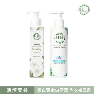 HH HH私密益生元潔淨露200ml(桑白葉嫩白)+私密衣物手洗精200ml(寶貝粉香)