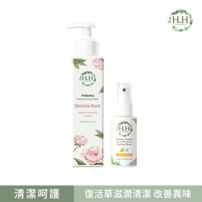 HH HH私密益生元潔淨露200ml(復活草滋潤)+私密舒緩噴霧50ml(柑橘涼感)