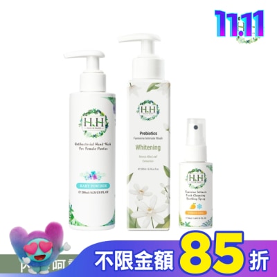 HH HH私密益生元潔淨露200ml(桑白葉嫩白)+舒緩噴霧50ml(柑橘涼感)+衣物手洗精200ml(寶貝粉香)