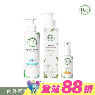 HH - HH私密益生元潔淨露200ml(桑白葉嫩白)+舒緩噴霧50ml(柑橘涼感)+衣物手洗精200ml(寶貝粉香)