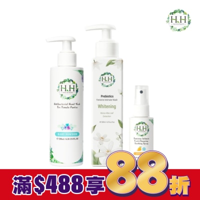 HH HH私密益生元潔淨露200ml(桑白葉嫩白)+舒緩噴霧50ml(柑橘涼感)+衣物手洗精200ml(寶貝粉香)