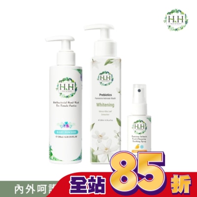 HH HH私密益生元潔淨露200ml(桑白葉嫩白)+舒緩噴霧50ml(柑橘涼感)+衣物手洗精200ml(寶貝粉香)