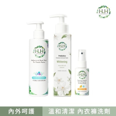 HH HH私密益生元潔淨露200ml(桑白葉嫩白)+舒緩噴霧50ml(柑橘涼感)+衣物手洗精200ml(寶貝粉香)