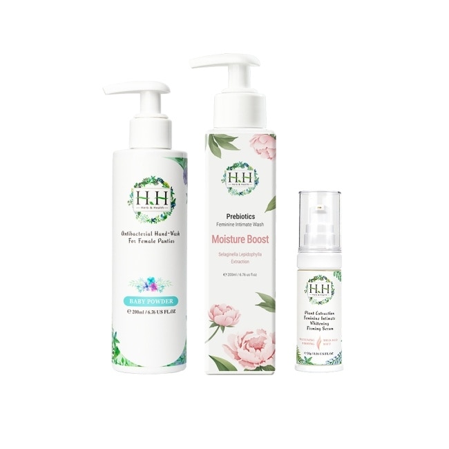 HH私密益生元潔淨露200ml(復活草滋潤)+美白緊緻凝露30g(柑橘)+衣物手洗精200ml(寶貝粉香)