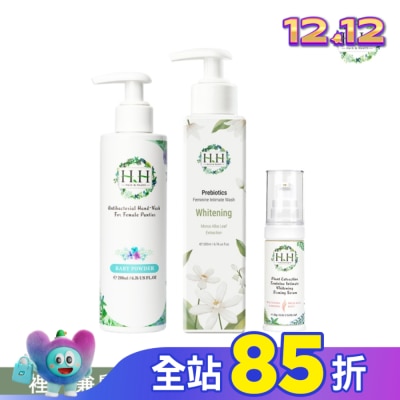 HH HH私密益生元潔淨露200ml(桑白葉嫩白)+美白緊緻凝露30g(柑橘)+衣物手洗精200ml(寶貝粉香)