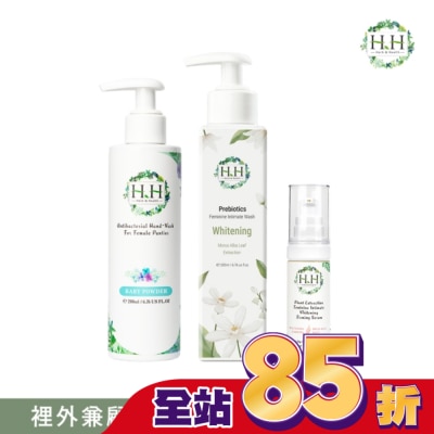 HH HH私密益生元潔淨露200ml(桑白葉嫩白)+美白緊緻凝露30g(柑橘)+衣物手洗精200ml(寶貝粉香)