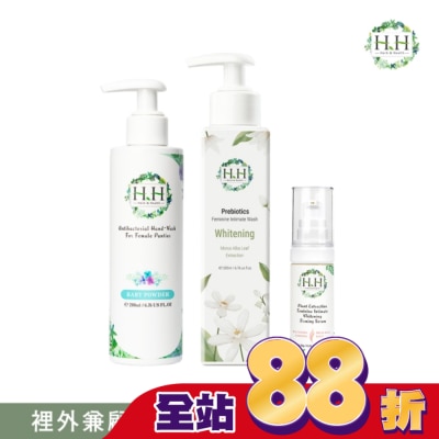 HH HH私密益生元潔淨露200ml(桑白葉嫩白)+美白緊緻凝露30g(柑橘)+衣物手洗精200ml(寶貝粉香)