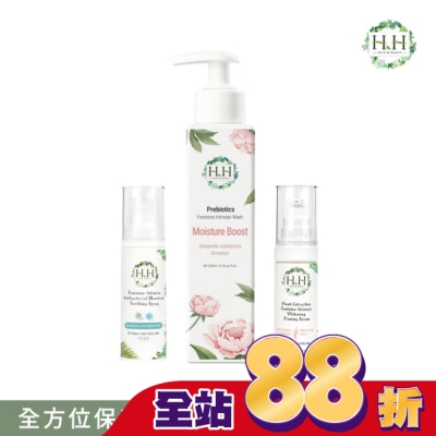 HH HH私密益生元潔淨露200ml(復活草滋潤)+美白緊緻凝露30g(柑橘)+舒緩噴霧PLUS 30ml(樹影微風)