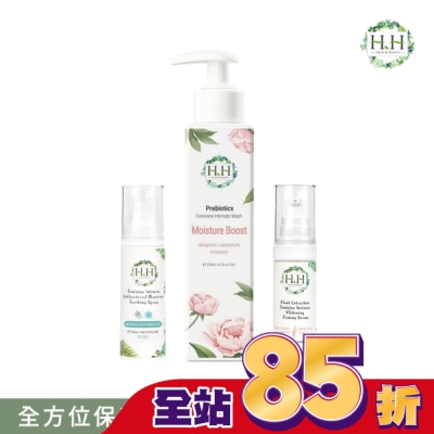 HH HH私密益生元潔淨露200ml(復活草滋潤)+美白緊緻凝露30g(柑橘)+舒緩噴霧PLUS 30ml(樹影微風)