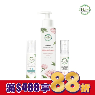 HH HH私密益生元潔淨露200ml(復活草滋潤)+美白緊緻凝露30g(柑橘)+舒緩噴霧PLUS 30ml(樹影微風)