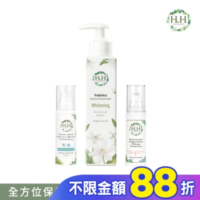 HH HH私密益生元潔淨露200ml(桑白葉嫩白)+美白緊緻凝露30g(柑橘)+舒緩噴霧PLUS 30ml(樹影微風)