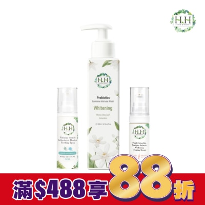 HH HH私密益生元潔淨露200ml(桑白葉嫩白)+美白緊緻凝露30g(柑橘)+舒緩噴霧PLUS 30ml(樹影微風)