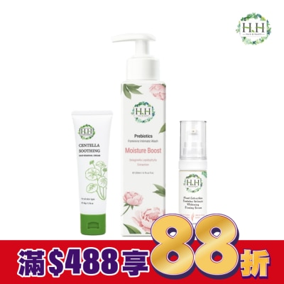 HH HH私密益生元潔淨露200ml(復活草滋潤)+美白緊緻凝露30g(柑橘)+積雪草淨森零毛霜50g