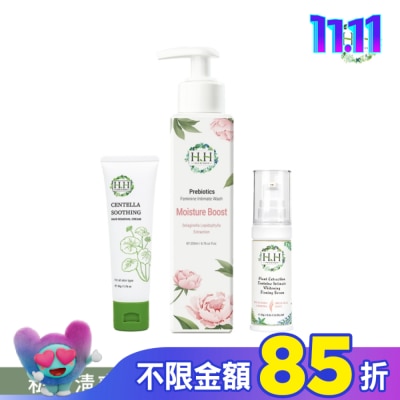 HH HH私密益生元潔淨露200ml(復活草滋潤)+美白緊緻凝露30g(柑橘)+積雪草淨森零毛霜50g