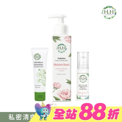 HH - HH私密益生元潔淨露200ml(復活草滋潤)+美白緊緻凝露30g(柑橘)+積雪草淨森零毛霜50g