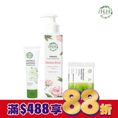 HH HH私密益生元潔淨露200ml(復活草滋潤)+積雪草淨森零毛霜50g+私密濕式衛生紙10抽(蘆薈x2)