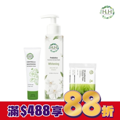 HH HH私密益生元潔淨露200ml(桑白葉嫩白)+積雪草淨森零毛霜50g+私密濕式衛生紙10抽(蘆薈x2)